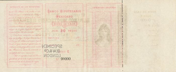 Banco Hipotecario 20 E 00000 reverse