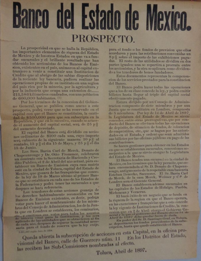 Banco del Estado de Mexico prospectus
