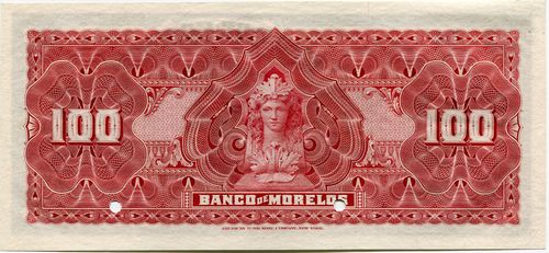 Morelos 100 specimen reverse