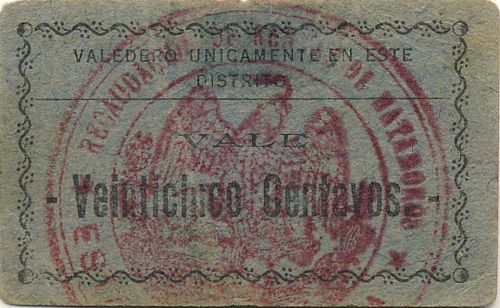 Matamoros 25c 2 blue reverse