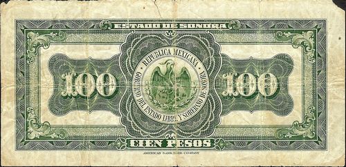 Estado de Sonora 100 L 26288 reverse