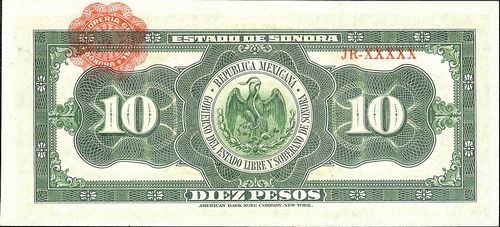 Estado de Sonora 10 A 119477 reverse