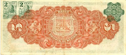1914 Banco Oriental de Mexico 5 2 sellos